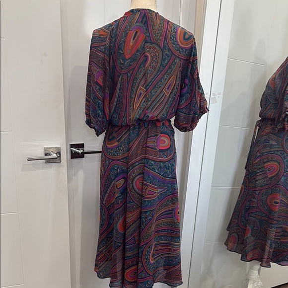 Blue and Purple Midi Sundress with V-Neck and Dolman Sleeves - Picture 7 of 7